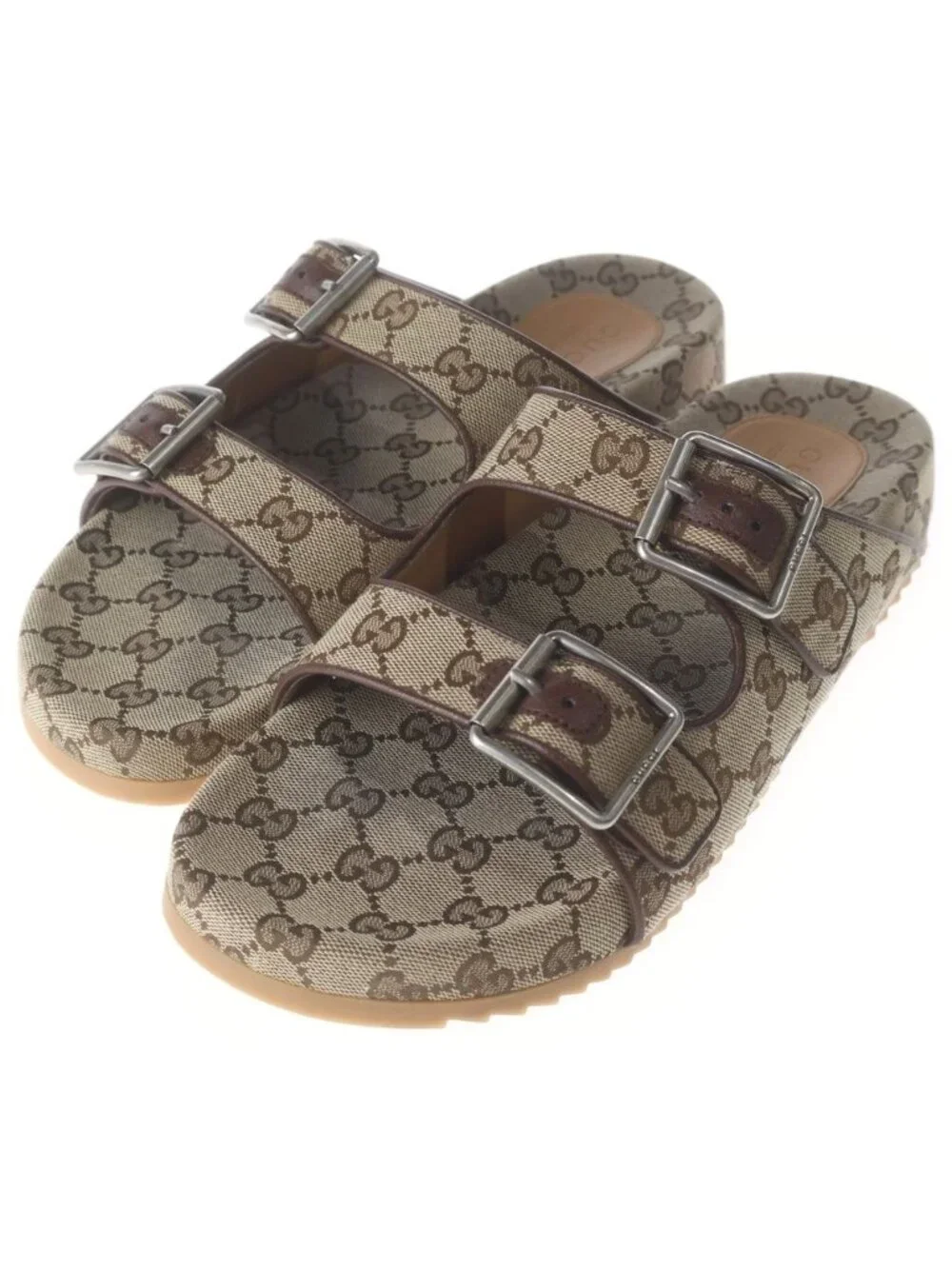 ★SOLD★ Gucci GG Logo Canvas Slide Sandals Beige - Picture 2 of 6